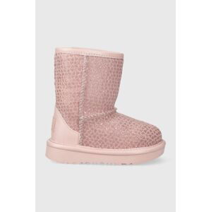 Dětské kožené sněhule UGG T CLASSIC IIEL HEARTS růžová barva