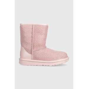 Dětské kožené sněhule UGG KIDS CLASSIC IIEL HEARTS růžová barva