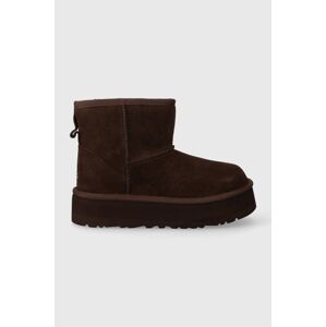 Dětské semišové sněhule UGG CLASSIC MINI PLATFORM KIDS hnědá barva