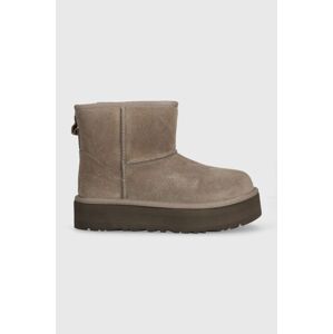 Dětské semišové sněhule UGG CLASSIC MINI PLATFORM KIDS šedá barva