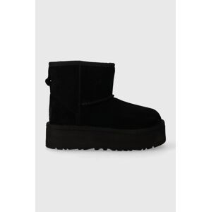 Dětské semišové sněhule UGG KIDS CLASSIC MINI PLATFORM černá barva