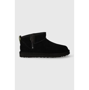 Semišové sněhule UGG Classic Ultra Mini Zip černá barva, 1143984