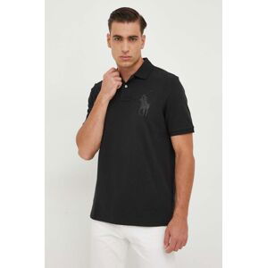 Bavlněné polo tričko Polo Ralph Lauren černá barva, s aplikací