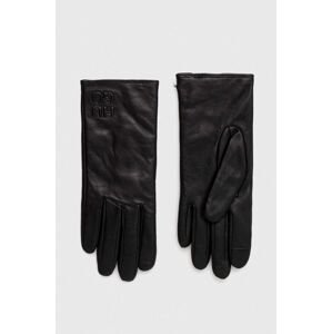 Kožené rukavice HUGO dámské, černá barva