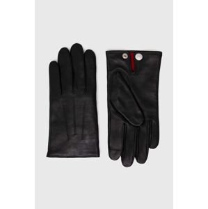 Kožené rukavice HUGO pánské, černá barva