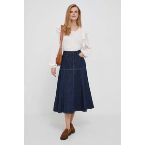 Džínová sukně Lauren Ralph Lauren tmavomodrá barva, midi, áčková