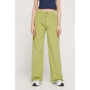 Manšestrové kalhoty Roxy zelená barva, high waist