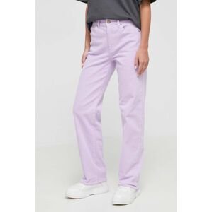 Manšestrové kalhoty Billabong fialová barva, high waist