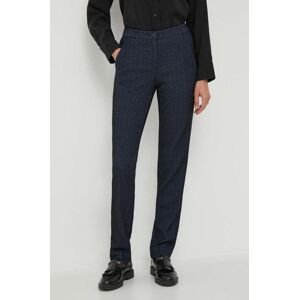 Kalhoty s příměsí vlny Emporio Armani tmavomodrá barva, přiléhavé, high waist