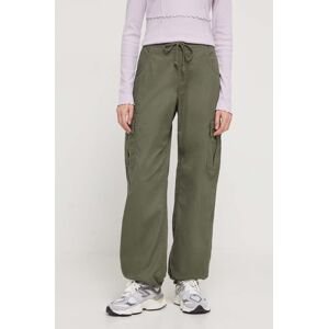 Kalhoty Hollister Co. dámské, zelená barva, kapsáče, high waist