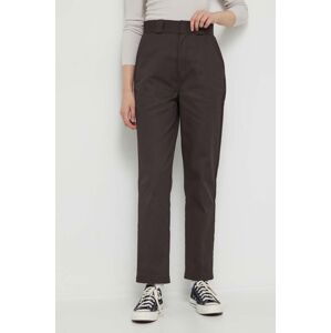 Kalhoty Dickies dámské, hnědá barva, střih chinos, high waist