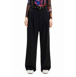 Kalhoty Desigual 23WWPW24 WOMAN WOVEN LONG TROUSERS dámské, černá barva, široké, medium waist