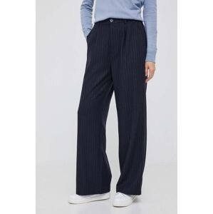 Kalhoty s příměsí vlny Pepe Jeans tmavomodrá barva, jednoduché, high waist