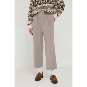 Kalhoty s příměsí vlny Sisley šedá barva, široké, high waist
