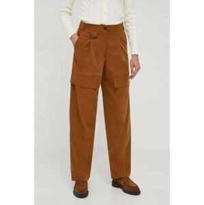 Kalhoty Sisley dámské, hnědá barva, široké, high waist
