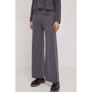 Vlněné kalhoty Sisley šedá barva, široké, high waist
