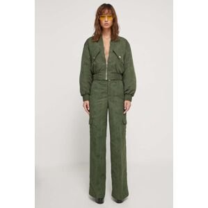 Kalhoty Blugirl Blumarine dámské, zelená barva, jednoduché, high waist