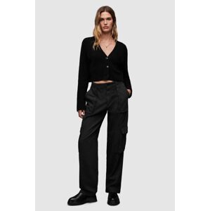 Bavlněné kalhoty AllSaints FRIEDA STRAIGHT dámské, černá barva, kapsáče, medium waist