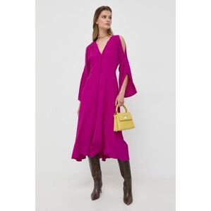 Šaty s příměsí hedvábí Marella Robinia fialová barva, midi