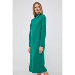 Šaty z vlněné směsi United Colors of Benetton zelená barva, midi