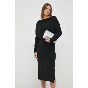 Šaty Sisley černá barva, midi, oversize