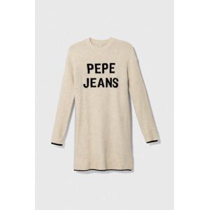 Dětské šaty s příměsí vlny Pepe Jeans béžová barva, mini, oversize