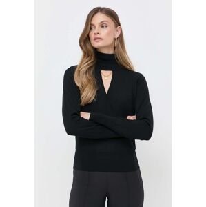Vlněný svetr Elisabetta Franchi dámský, černá barva, lehký, s golfem