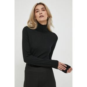 Vlněný svetr Sisley dámský, černá barva, lehký, s golfem