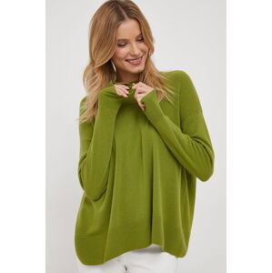 Vlněný svetr Sisley dámský, zelená barva, lehký