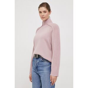 Vlněný svetr Calvin Klein dámský, růžová barva, s pologolfem