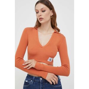 Tričko s dlouhým rukávem Calvin Klein Jeans oranžová barva