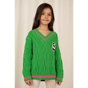 Dětský bavlněný svetr Mini Rodini zelená barva, lehký