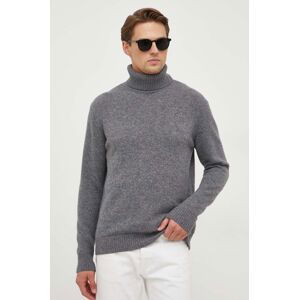 Vlněný svetr Sisley pánský, šedá barva, lehký, s golfem