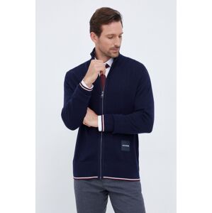 Cardigan s příměsí hedvábí Tommy Hilfiger tmavomodrá barva