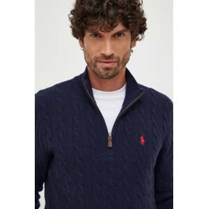 Vlněný svetr Polo Ralph Lauren pánský, tmavomodrá barva, s pologolfem