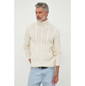 Vlněný svetr Polo Ralph Lauren pánský, béžová barva, hřejivý, s golfem