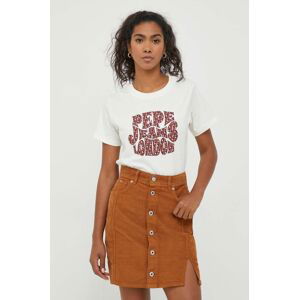 Bavlněné tričko Pepe Jeans Claritza béžová barva