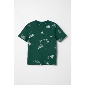 Dětské bavlněné tričko adidas J BLUV Q3 AOPT zelená barva