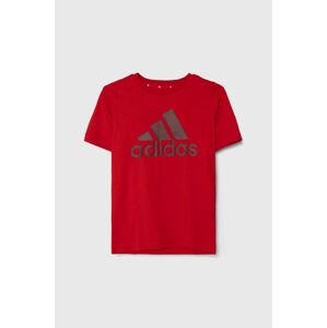 Dětské bavlněné tričko adidas červená barva, s potiskem