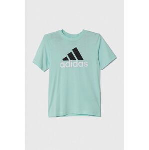 Bavlněné tričko adidas tyrkysová barva, s potiskem