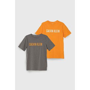 Dětské bavlněné tričko Calvin Klein Underwear 2-pack oranžová barva, s potiskem