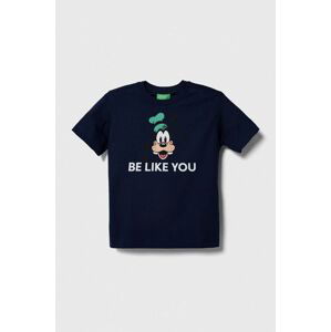 Dětské bavlněné tričko United Colors of Benetton x Disney tmavomodrá barva, s potiskem