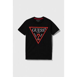Dětské bavlněné tričko Guess černá barva, s aplikací