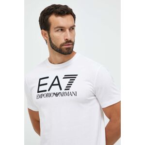 Bavlněné tričko EA7 Emporio Armani bílá barva, s potiskem