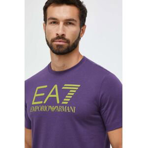 Bavlněné tričko EA7 Emporio Armani fialová barva, s potiskem