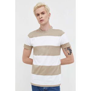 Bavlněné tričko Hollister Co. béžová barva