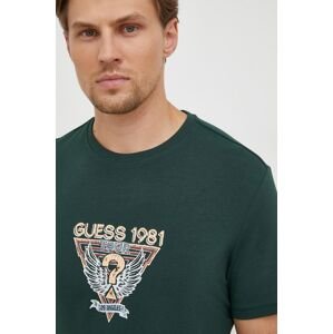 Tričko Guess zelená barva, s potiskem