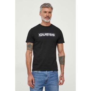 Bavlněné tričko Guess černá barva, s potiskem