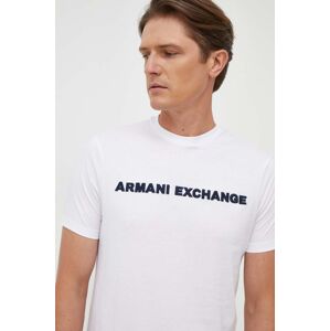 Bavlněné tričko Armani Exchange bílá barva, s aplikací