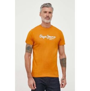 Bavlněné tričko Pepe Jeans Wido oranžová barva, s potiskem